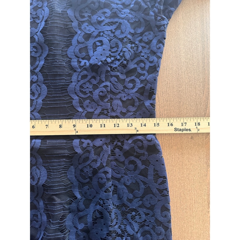 Erin Fetherston Navy Blue Lace Sheath Dress 3/4 Sleeve Midi Size 8 - Picture 4 of 7